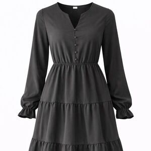 Pretty Garden Black Tiered Maxi Dress Boho Long Sleeve - Size XXL